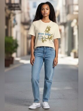 Anthropologie Elton John Graphic Tee in Cream, Blue & Olive
